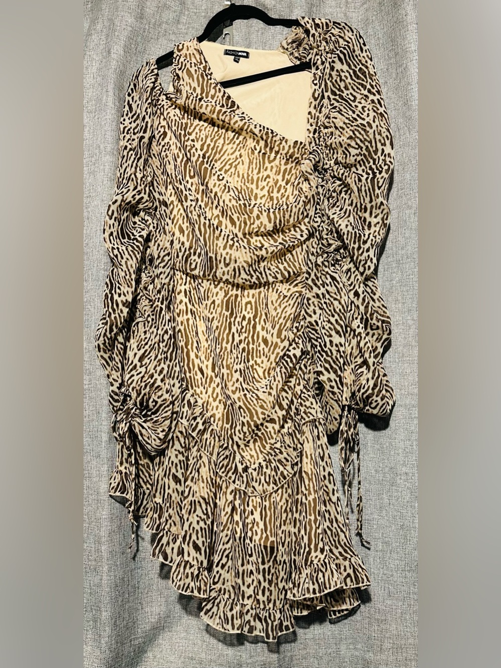 Fashion Nova Zimmerman Inspired All Over Brown & Cream Animal Print Ruched Mini